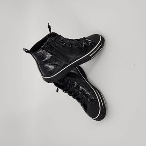 Girl EU32/US1 youth Black Lacquered Leather High Top Sneakers Apawwa